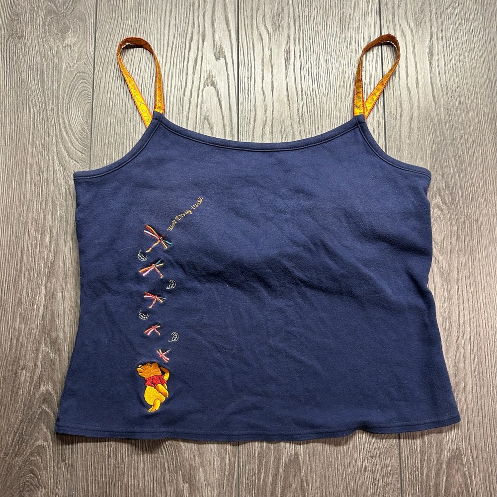 Vintage Walt Disney World XL Winnie the Pooh Embroidered Cami Tank Top Navy